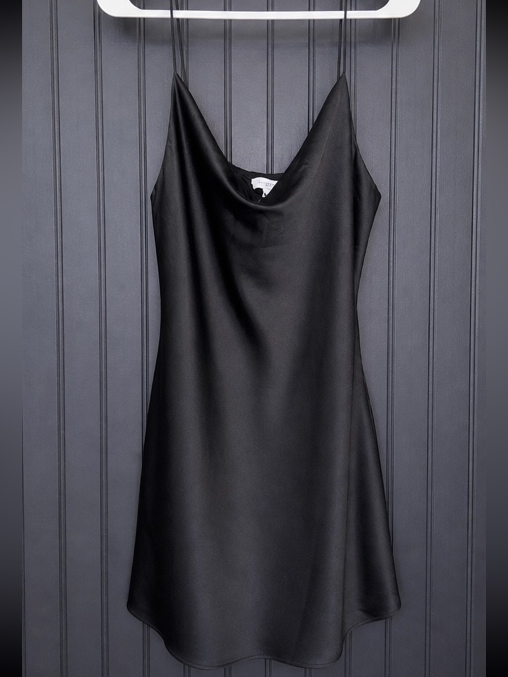 Black Satin Cowl Neck Mini Dress